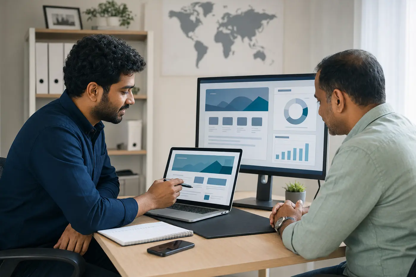 ProTech website developer reviewing a business website and analytics with a client